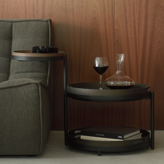 Ethnicraft Swivel Tray Side Table – Rotating Wooden Side Table with Minimalist Sculptural Base