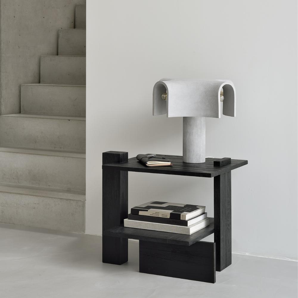 Ethnicraft Teak Abstract Side Table — Teak Sculptural Accent Table, Artistic Bedside / Living Room Statement Piece