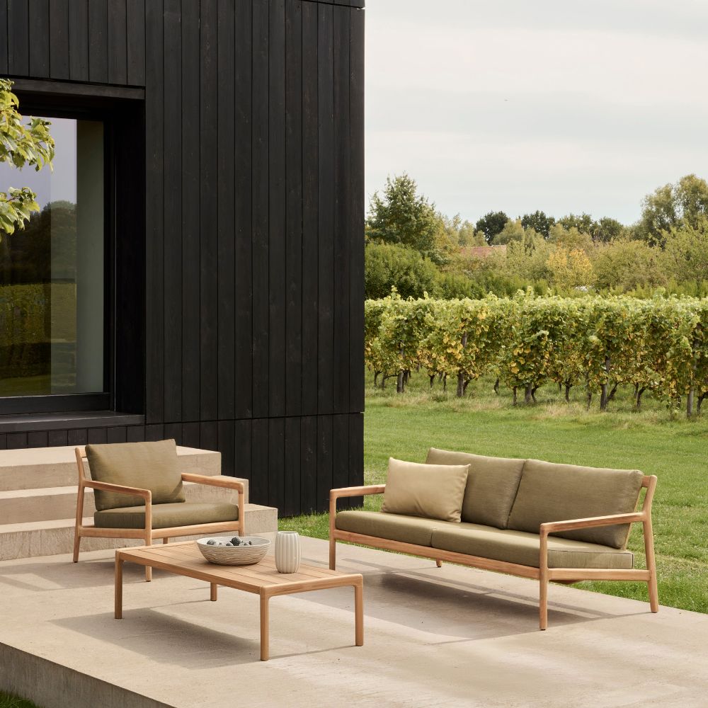 Ethnicraft Jack Outdoor Sofa 180cm – Teak Outdoor Sofa (1.8 m) with Deep Seat & Weather-Resistant Cushions