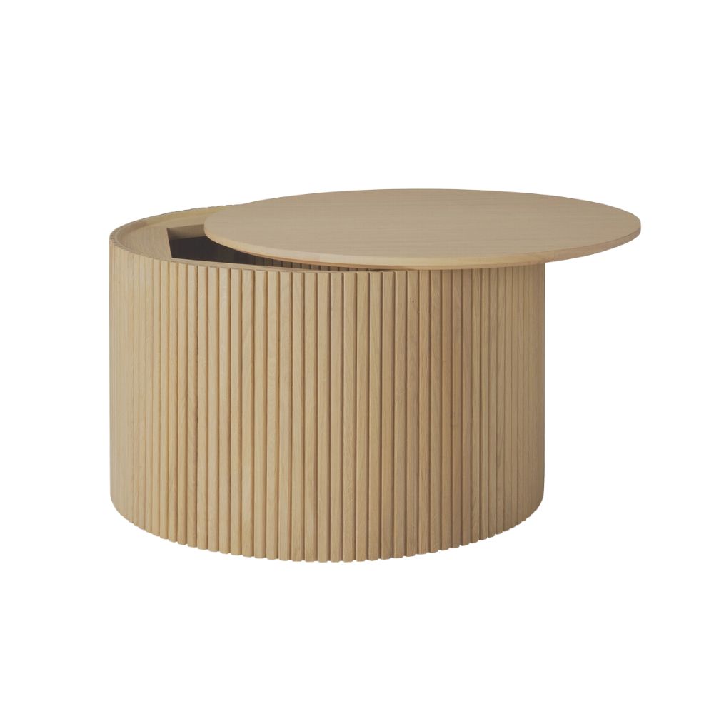 Ethnicraft Roller Max Coffee Table – Textured Rounded Coffee Table with Layered Roller-Style Base