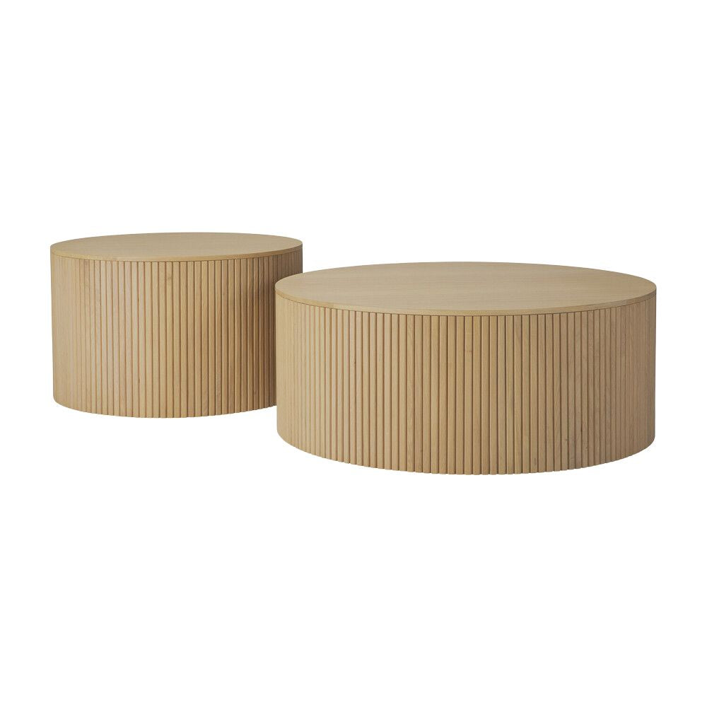 Ethnicraft Roller Max Coffee Table – Textured Rounded Coffee Table with Layered Roller-Style Base