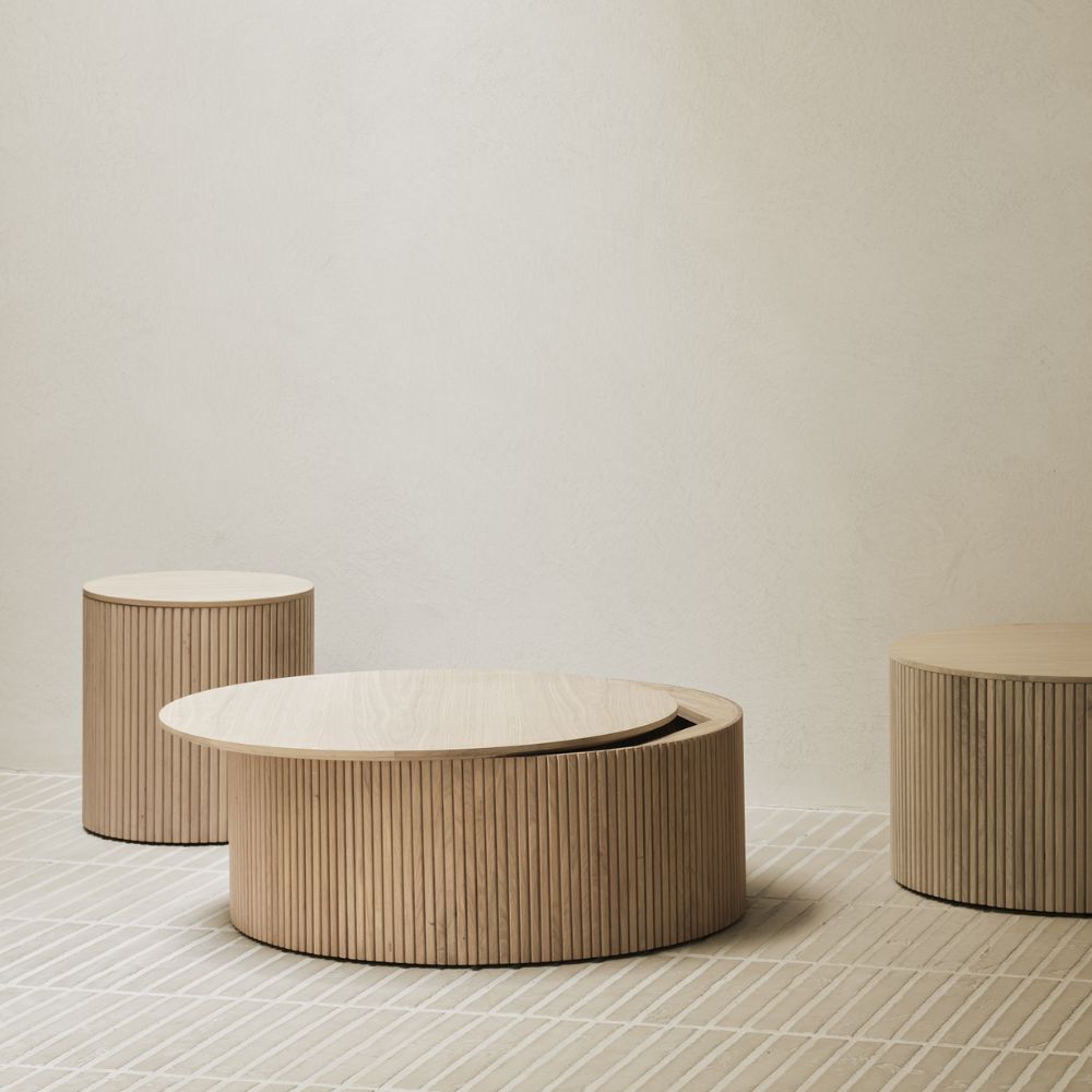 Ethnicraft Roller Max Coffee Table – Textured Rounded Coffee Table with Layered Roller-Style Base