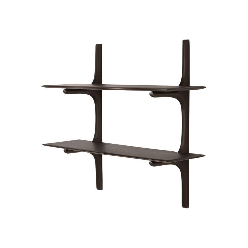 Ethnicraft PI Wall Shelves – Modular Oak/Mahogany Wall-Mounted Shelves with Curved Organic Design