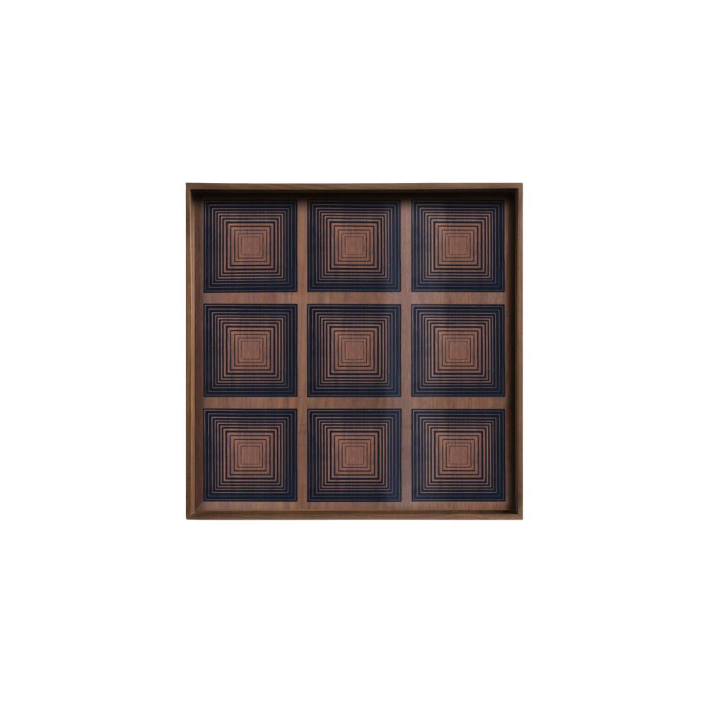 Ethnicraft Glass Square Tray (Large) – Large Glass Decorative Tray with Abstract Artistic Print